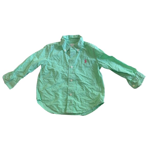 Ralph Lauren Green Gingham Shirt 18M Baby Long Sleeve Cotton Button Up Top - Picture 1 of 7